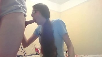 Amateur Nerdy Shemale With Glasses Deepthroats And Ass Fucked